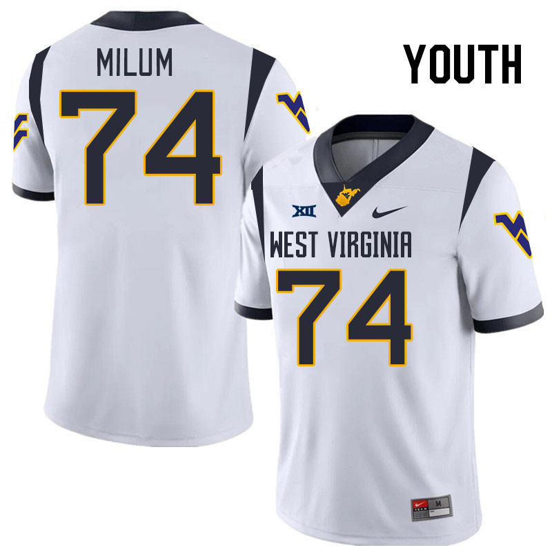 Youth #74 Wyatt Milum West Virginia Mountaineers College 2024 New Uniforms Football Jerseys Stitched